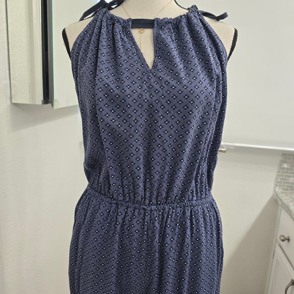 Abercrombie & Fitch Sz MFloral Jumpsuit Navy Blue Keyhole Neck Resortwear Boho - Picture 2 of 11